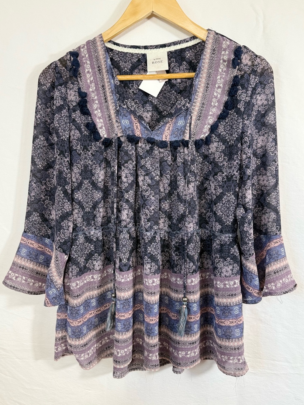 Knox Rose Lavender Purple and Cream Paisley Print Blouse - Picture 3 of 5
